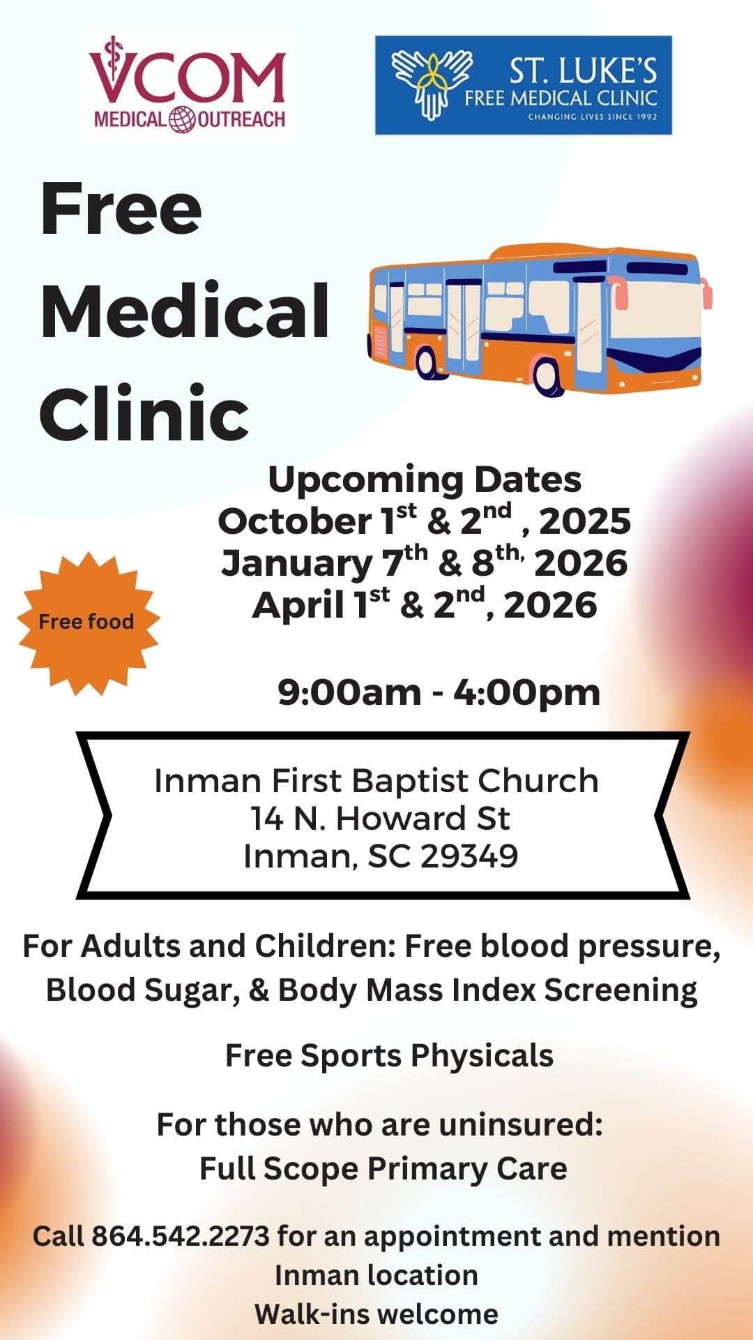 VCOM x St. Luke's Free Medical Clinic Event Flyer